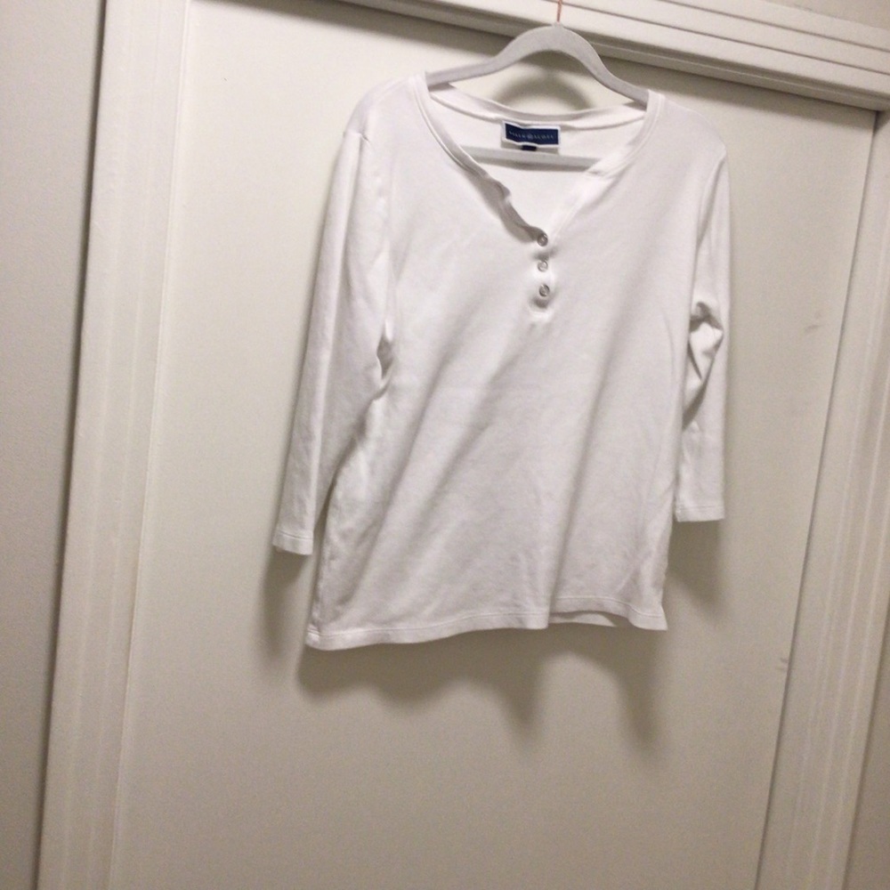 Karen Scott Cotton Henley V-neck 3/4 Sleeve Top